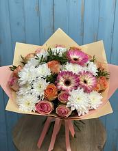 Букет цветов из:  Розы, Герберы и Хризантемы в Старое