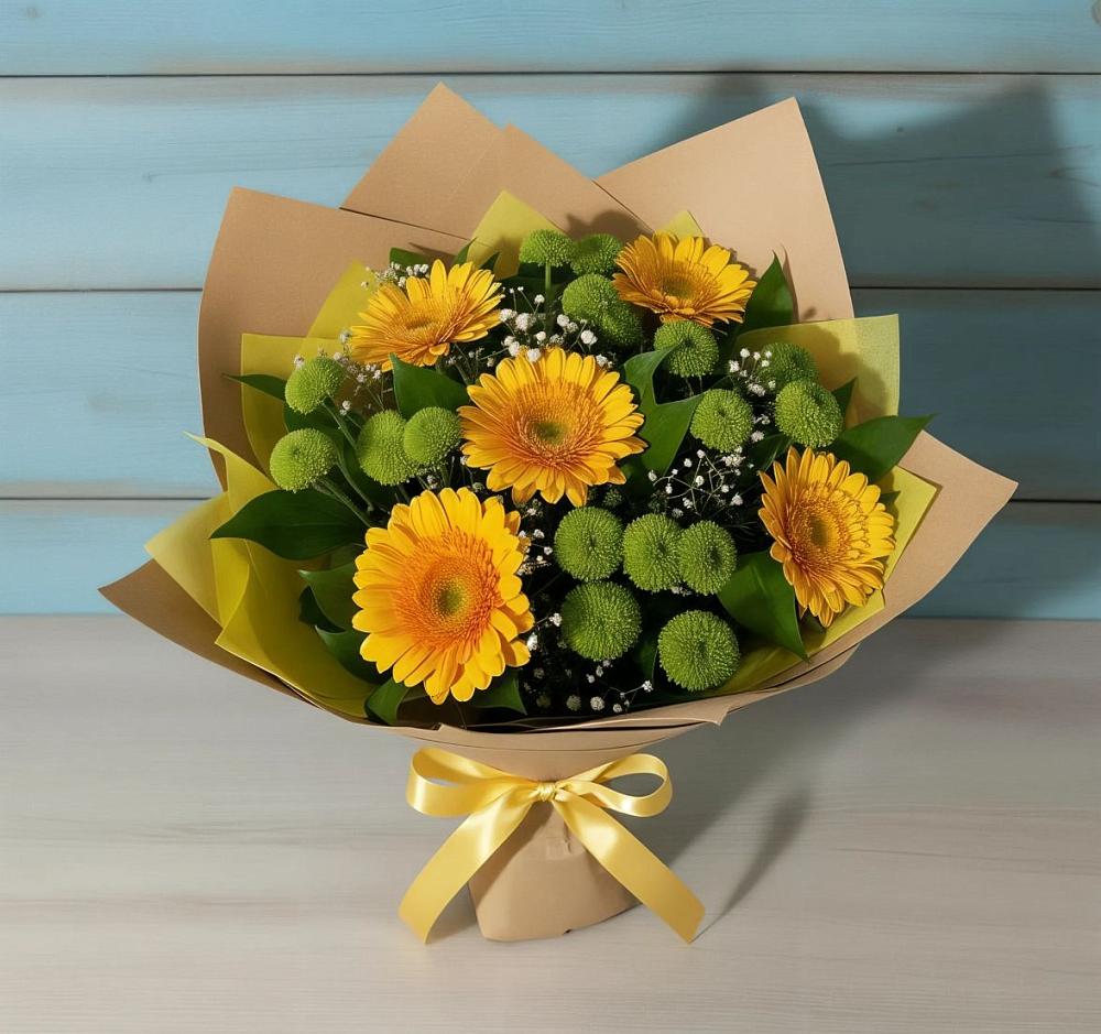 Букет цветов из: Герберы и Хризантемы в Старое