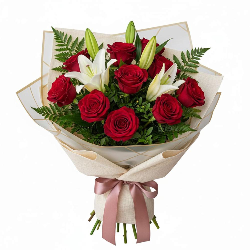 Букет цветов из: Лилии и Розы в Старое