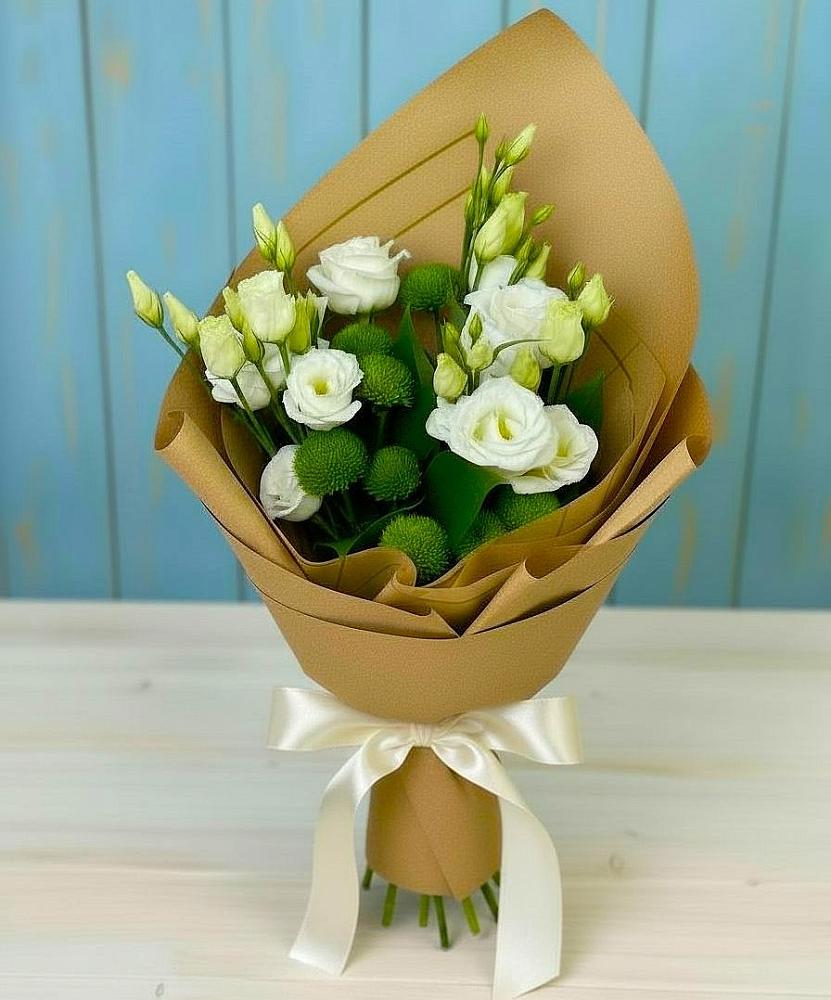 Букет цветов из: Хризантемы и Лизиантусы в Старое