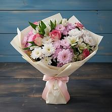 Букет цветов из:  Хризантемы, Альстромерии и Розы в Старое