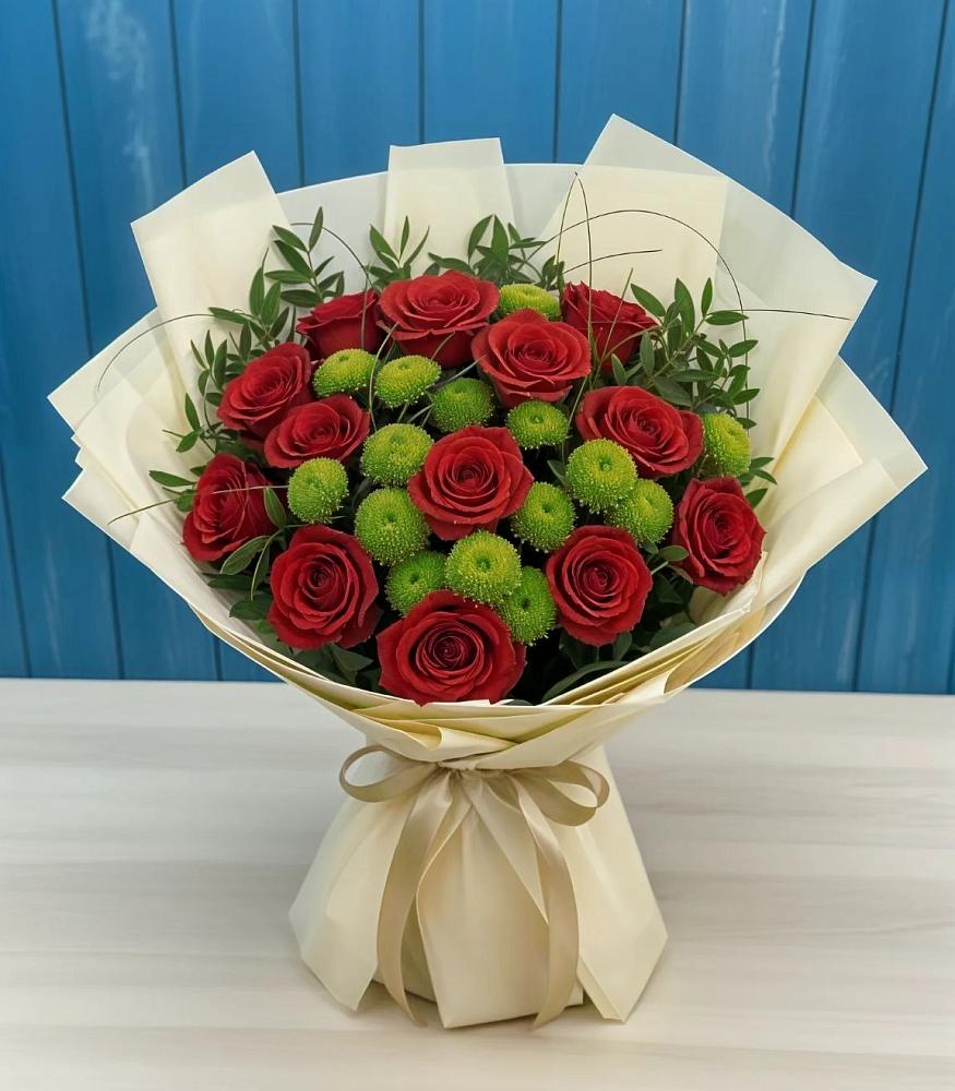 Букет цветов из: Розы и Хризантемы в Старое