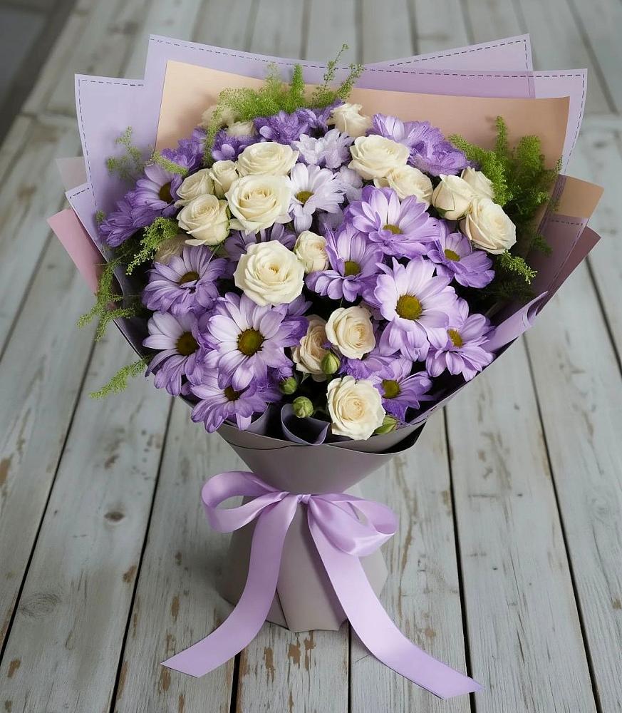 Букет цветов из: Хризантемы и Розы в Старое